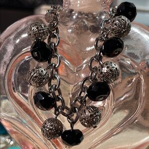 Simona Collini Italy stainless steel & black faceted bead charm bracelet